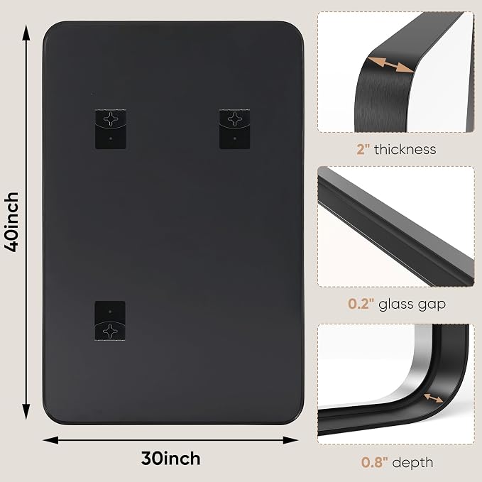 NEWBULIG 30X40 Inch Bathroom Wall Mirror, Vanity Bathroom Mirrors for Over Sink Tempered Glass, Anti-Rust Metal Framed Rounded Rectangle, Hangs Horizontally or Vertically, Farmhouse Home Decor, Black