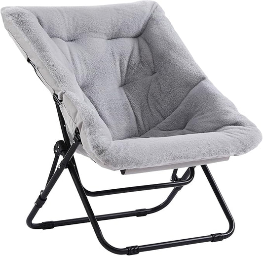 Furlide Comfy Dorm Chair - Oversized Folding Saucer Chair with Soft Faux Fur, Metal Frame, for Bedroom, Living Room, Balcony, Patio, Study, Playroom (Grey)