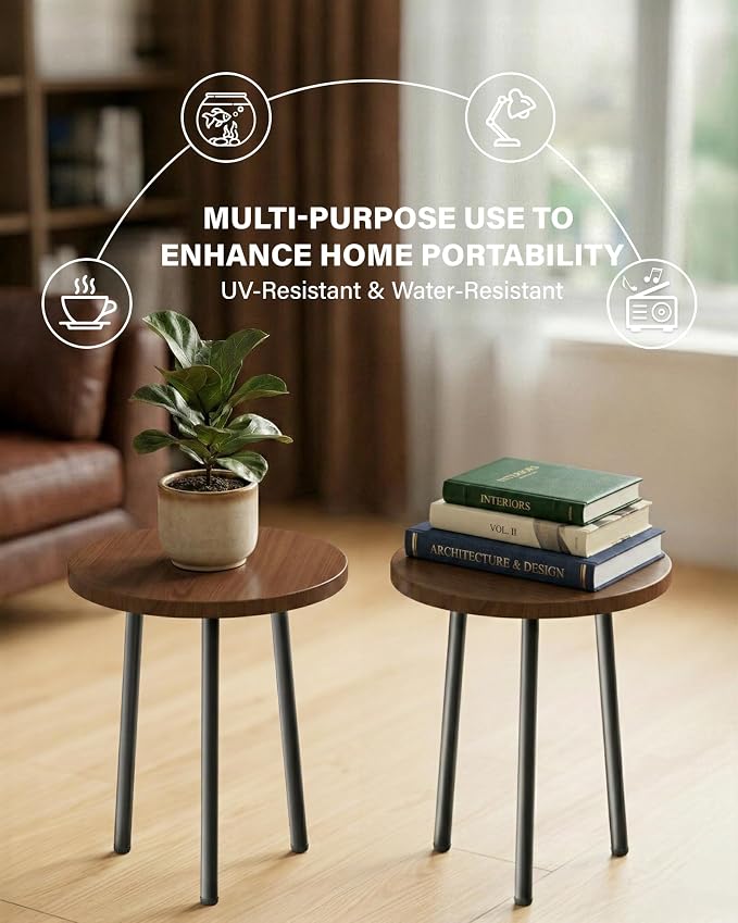 Plant Stand for Indoor 2 Pack: Plant Table 14inch Wooden & Metel Heavy Duty Plants Stool - Mid Century Modern Design for Bedroom/Living Room/Patio/Garden