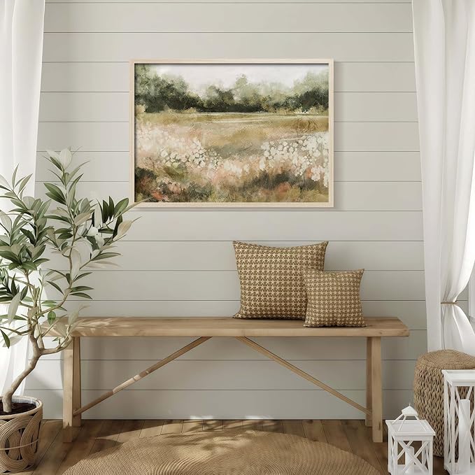 Rustic Field Landscape Canvas Wall Art Framed Vintage Print Poster Country Nature Picture Gallery Artwork Living Room Bedroom Office farmhouse 12X16 Inch Ready to Hang