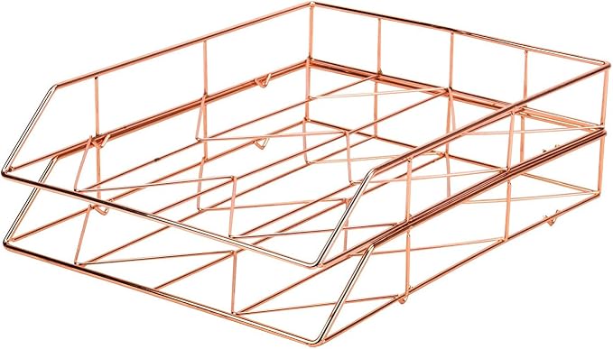 U Brands Desktop Letter Tray, Rose Gold Wire Metal - 855U03-12
