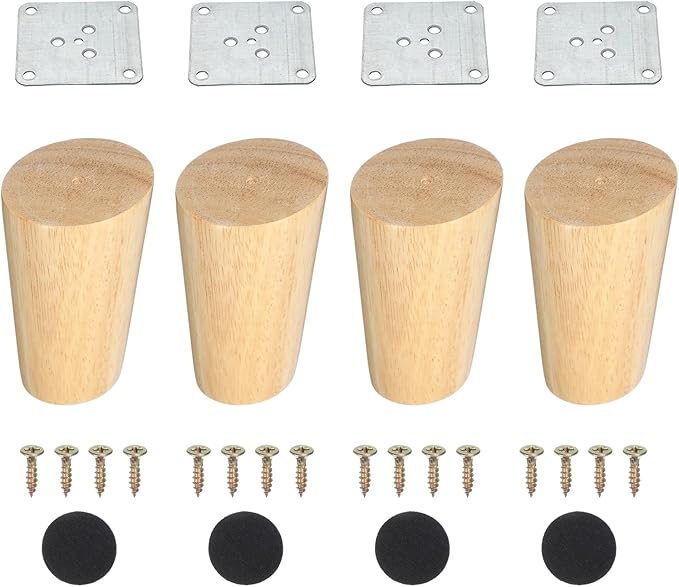PATIKIL Wood Furniture Legs, 4Pcs 3.1" Tapered Replacement Sofa Leg for Chair Couch Bed Coffee Table Dresser, Wood Color