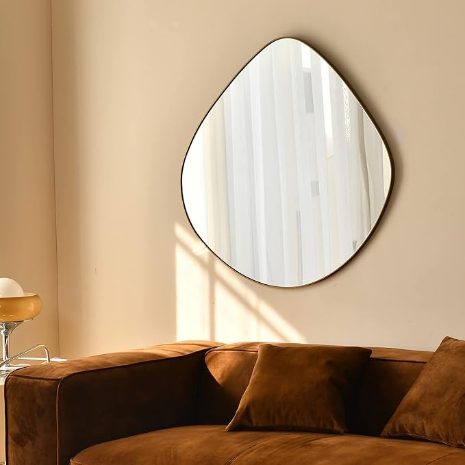 Asymmetrical Wall Mirror Matel Brass Framed Wall Mirror for Living Room Bedroom Bathroom Entryway Wall Decor 23.6" L x 23.6" W ELE-004G