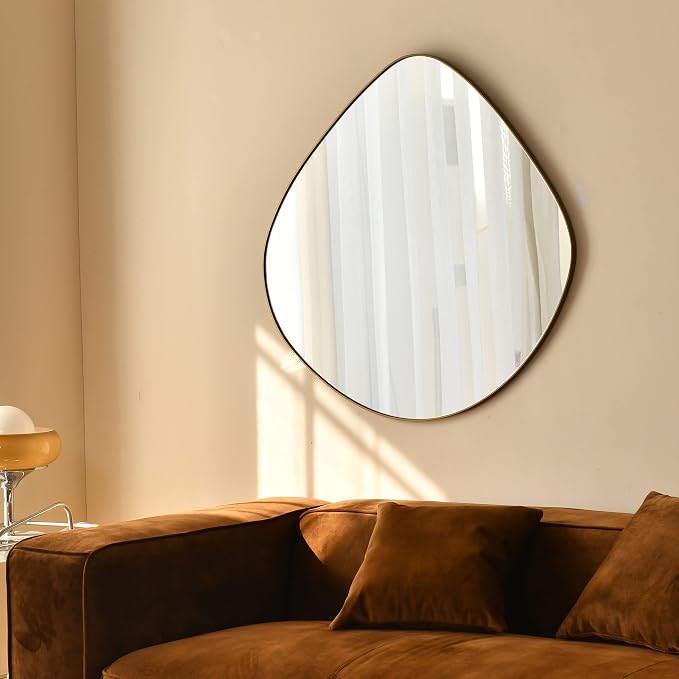 Asymmetrical Wall Mirror Matel Brass Framed Wall Mirror for Living Room Bedroom Bathroom Entryway Wall Decor 23.6" L x 23.6" W ELE-004G