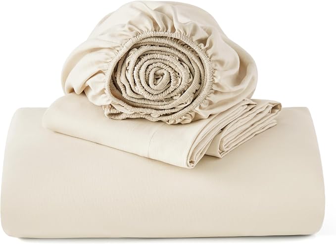 Bedsure Duvet Cover King Size with Fitted Sheet - 4 Pieces Prewashed Cotton-Like Soft Bedding Set, Includes 1 Duvet Cover 104x90 Inches with Zipper Closure, 2 Pillow Shams, 1 Fitted Sheet, Oat Milk