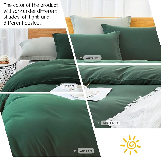 Dreaming Wapiti Duvet Cover Queen,Washed Microfiber Dark Green Queen Size Duvet Cover Set,Solid Color - Soft and Breathable with Zipper Closure & Corner Ties (Dark Green, Queen)