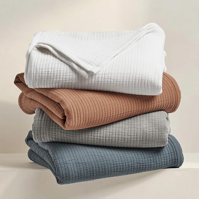 EVERGRACEHOME Cotton Gauze King Bedspread, Ultra Soft Prewashed Pick Stitch Matelassé Coverlet, Lightweight Textured Oversized King Quilt Bedding Set for All Season, with 2 Shams, Dusty Blue