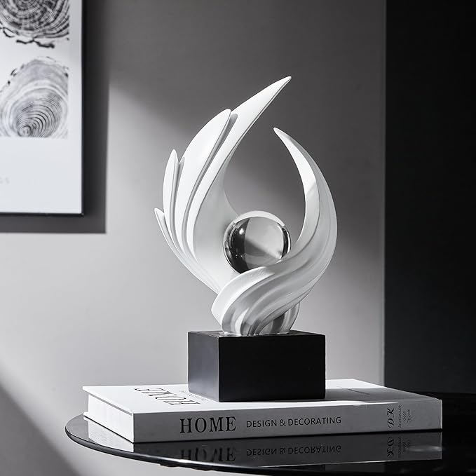 Abstract Art Sculpture, Resin Gold Decorative Statue, Modern White Ornaments for Living Room, Decorativas Modernas for Coffee Table, Entryway & Office Collectibles (White)