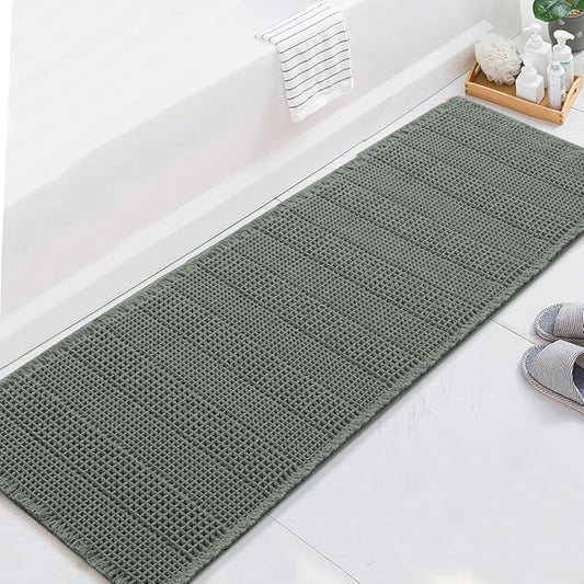H.VERSAILTEX Upgraded Waffle Runner Rug Super Absorbent Bathroom Mat Non Slip Bath Rug for Bathroom Floor Machine Washable Dry Fast, 24" x 72", Lichen