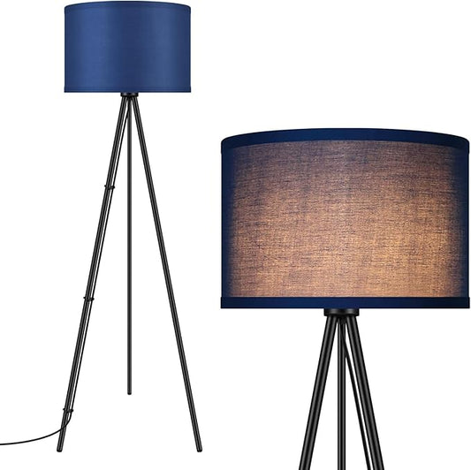 BoostArea Floor Lamp for Living Room, Tripod Floor Lamp, Blue Linen Lamp Shade, Blub Not Included, Mid Century Standing Lamp for Living Room, Bedroom, Study Room and Office