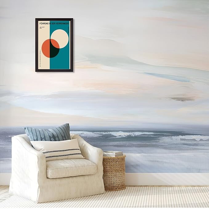 LZMXWX Vintage FüHrend In Der Herrenmode German Text Poster Geometric Orange Circle Canvas Wall Art Bauhaus 1923 Exhibition Prints For Home Bedroom Dorm Wall Decor 16x24in Black Framed Raised
