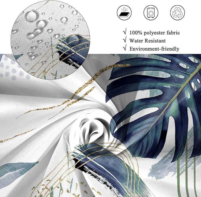 Mid Century Boho Shower Curtain Dark Green and Blue Palm Leaf Abstract Minimalist Aesthetic Bathroom Decor Watercolor Plant Bathtub Curtains Washable Waterproof Polyester Fabric with Hooks 72x96 Inch