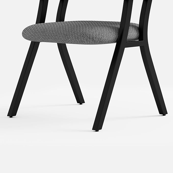 Upholstered Kitchen & Dining Room Table Chairs Set of 2, Metal Modern Dining Room Chair with Armrests, Curved Backrest, Linen Fabric for Living Room, Office, Vanity, Sturdy Metal Legs, Gray