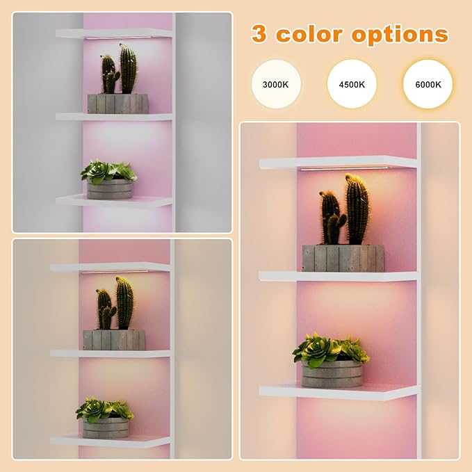 Homaterial 5 Tier Wall Shelf Unit,Modern Vertical Lack Wall Shelves with Light, Wall Mount, Floating Column Home Decor Shelves for Bedroom, Living Room, Vanity Storage Display(Pink)