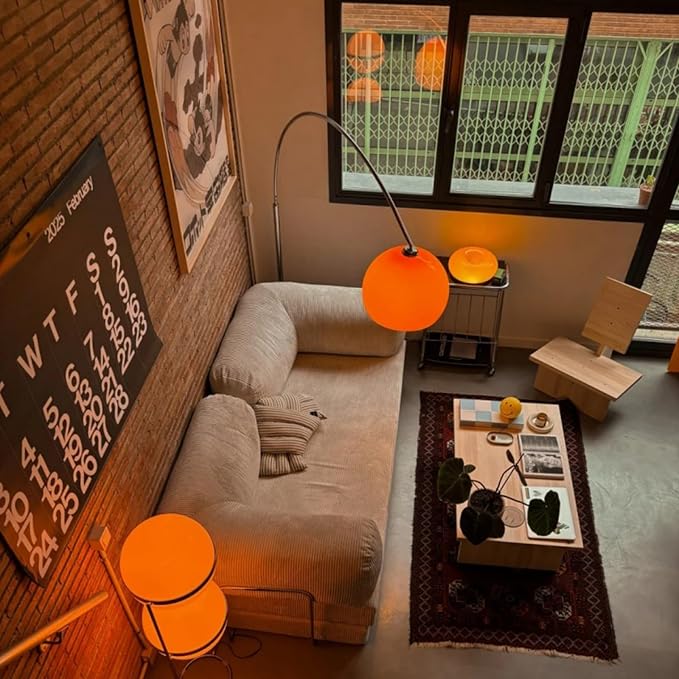 Orange Floor Lamp, Mid Century Modern Standing Lamp with Orange Glass Shade White Marble Base LED Floor Lamp for Living Room Bedroom Office Decor US Plug E27 Bulb Included (Acrylic)
