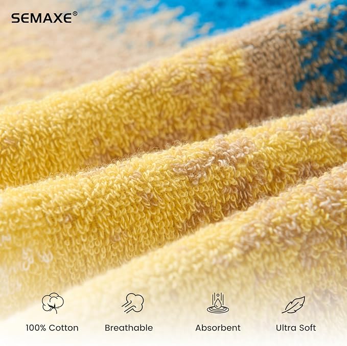 SEMAXE Hand Towels for Bathroom, 100% Cotton Towels with Hanging Loops, Soft & Highly Absorbent, 12 Pack Hand Towel Set for Gym, Shower, Hotel, Spa and Kitchen, Colorful Towel - Beach Collectio