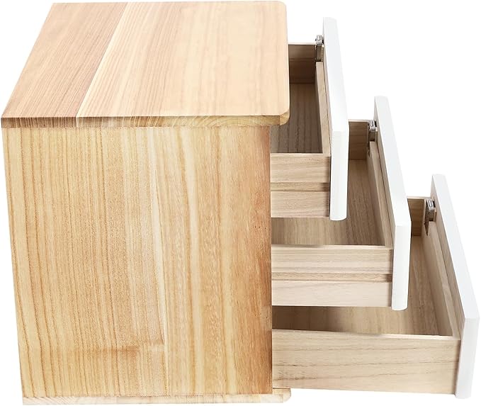 Wooden Desk Organizer with Drawers & Lock Desktop Storage Cabinet Tabletop Organizing Unit for Home Office Supplies File Stationery Jewelry (Light Brown, 3 Tiers)