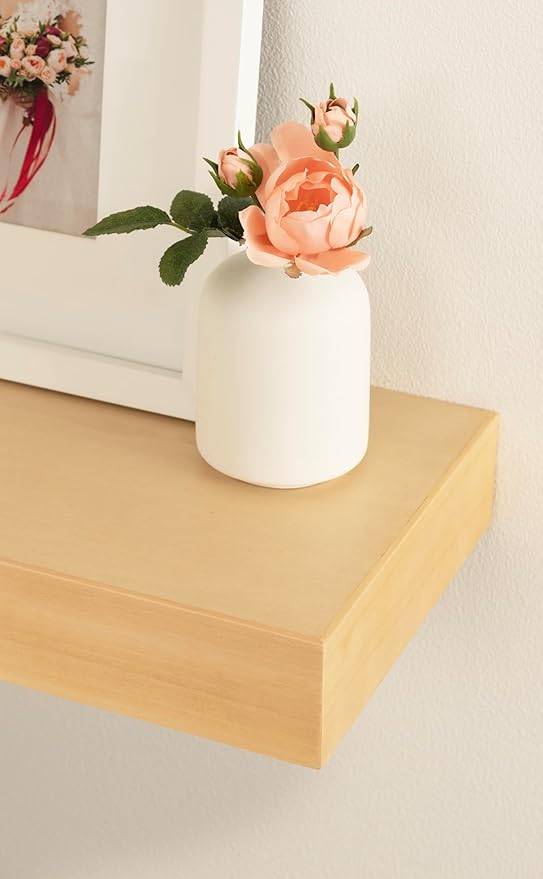 Kate and Laurel Havlock Modern Wood Two-Piece Floating Corner Shelf Set, 26 x 8 x 3, Natural Wood, Wooden Corner Kitchen Shelving with Unique Geometric Shape for Living Room Decor or Entryway Storage