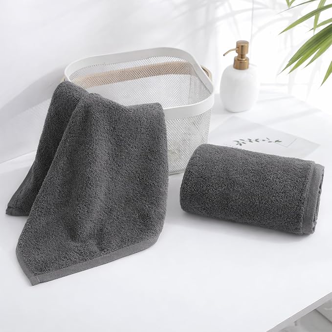 SEMAXE Gray Hand Towels for Bathroom, 4-Pack Cotton Towels with Hanging Loop, Quick-Drying, Easy Care