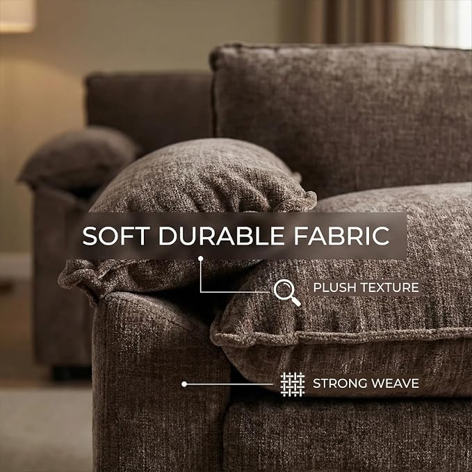 Furnimart Oversized Accent Chair with Storage Ottoman, Super Plush Cloud Chair with Chunky Cushion, Comfy Chenille Chaise Lounge for Living Room Bedroom Reading Nook(Brown)
