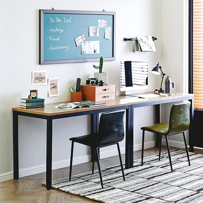 Need Computer Desk, 47 inch Home Office Desk, Modern Simple Style Home Office Gaming Desk, Basic Writing Table for Study Student, Black Metal Frame, Teak Tabletop