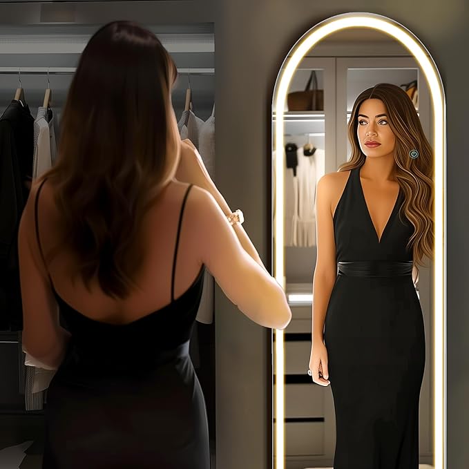 OLIXIS 20"x 63" Arched LED Full Length Mirror with Lights, Standing Lighted Floor Full Body Mirror with 3 Color Lighting, Wall Mounted Mirrors for Bedroom, Bathroom, Entryway with Tempered Glass