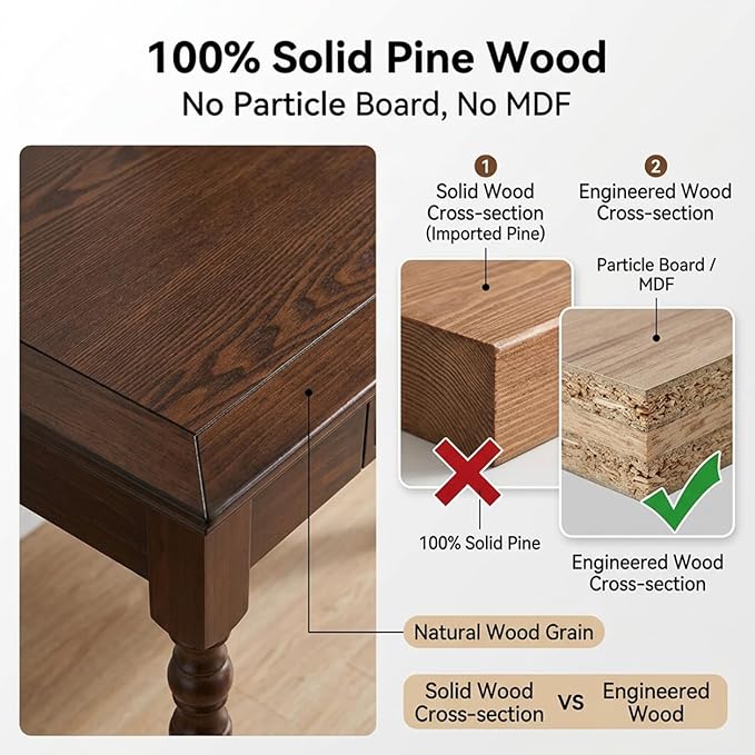 Solid Wood Desk with Drawers, Walnut Writing Desks, Small Computer Desk for Small Spaces, Gaming Study Home Office Desks for Work, Student PC Desk for Bedroom, Escritorios para Cuartos