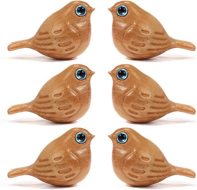 Yookeer 6 Pcs Wood Bird Statues Bulk Mini Creative Handcrafted Decorative Magpie Figurines Small Modern Bird Decor Each 2.05" x 1.1" x 1.06" for Home Bedroom Bathroom Office Desktop Decor
