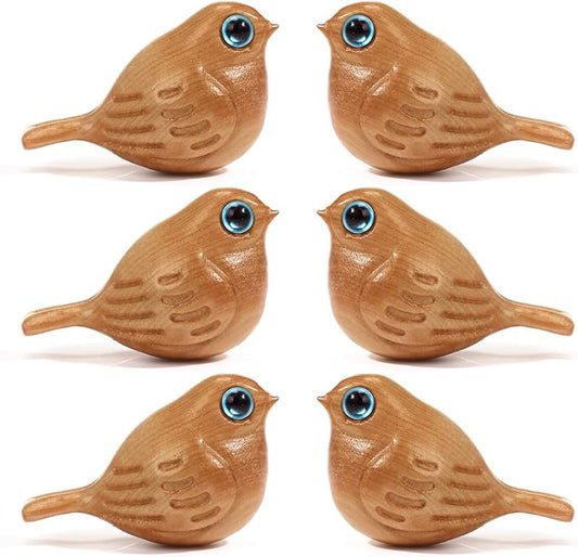 Yookeer 6 Pcs Wood Bird Statues Bulk Mini Creative Handcrafted Decorative Magpie Figurines Small Modern Bird Decor Each 2.05" x 1.1" x 1.06" for Home Bedroom Bathroom Office Desktop Decor