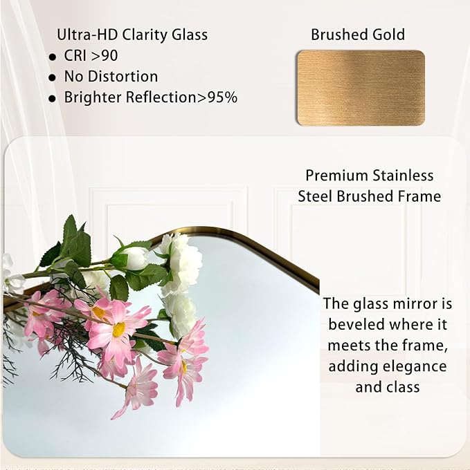 POZINO Bathroom Vanity Mirror, 22"x30" Brushed Gold Beveled Mirror in Premium Stainless Steel Frame, Antique Brass Irregular Shaped Mirrors for Living Room Bathroom Bedroom Hallway Entryway