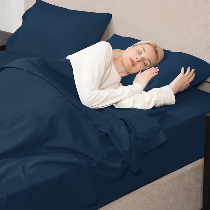 Mejoroom California King Size Sheet Set - Soft Microfiber Bed Sheets,Deep Pocket Fitted Sheet, Breathable, Wrinkle & Fade Resistant - 4 Piece (California King,Navy)