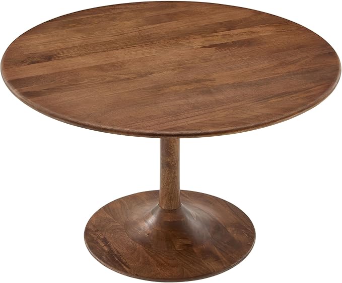 Modway Lippa 48 Inch Round Wood Dining Table in Walnut – Solid Mango Wood Tabletop with Pedestal Base - Mid Century Modern Dining Room Furniture - Kitchen Table for 4-6 Person