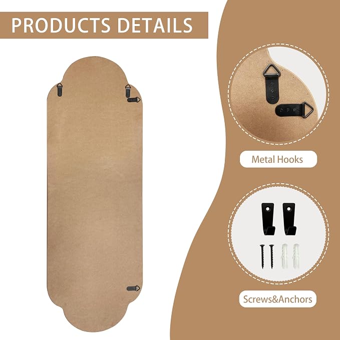 BAODANFU Full Length Rattan Mirror, Decorative Wall Mirrors of Hallway, Entryway, Long Scalloped 18 x 53 inch Dressing Mirror for Bedroom Vanity Walk-in Closet Living Dining Room