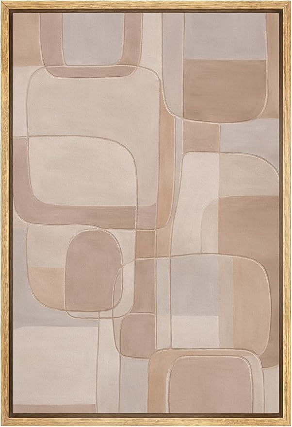 SIGNLEADER Framed Canvas Print Wall Art Neutral Beige Soft Geometric Abstract Illustration Modern Art Decorative Zen for Living Room, Bedroom, Office - 24"x36" NATURAL