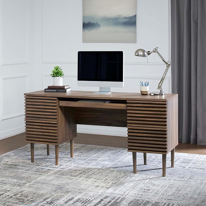 Modway Render Mid-Century Modern, Office Desk, Walnut