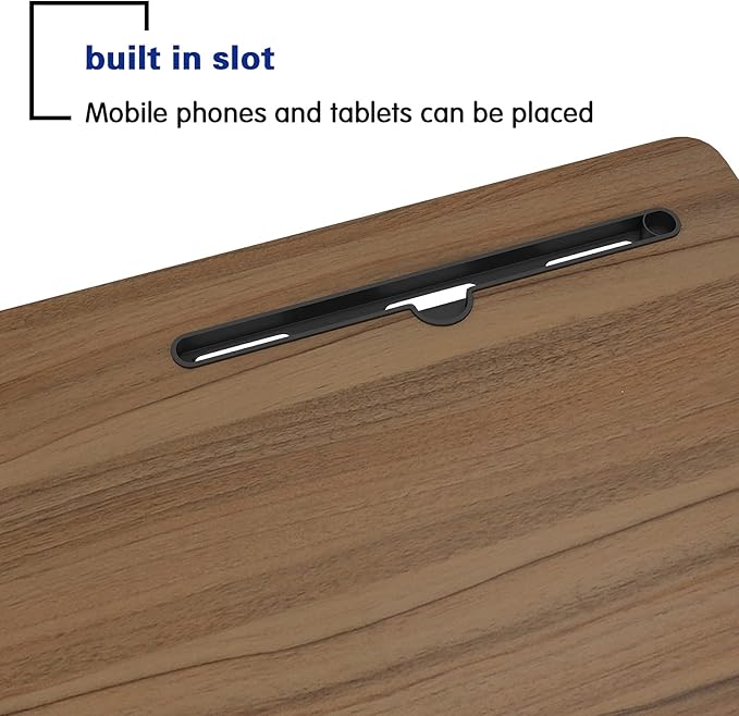 DlandHome Rolling Laptop Desk Stand Up Desk Adjustable Mobile Laptop Desk, 23.6 Inches Medium Size Side Table, Movable w/Tablet Slot & Wheels, Portable Stand for Bed Sofa Oak