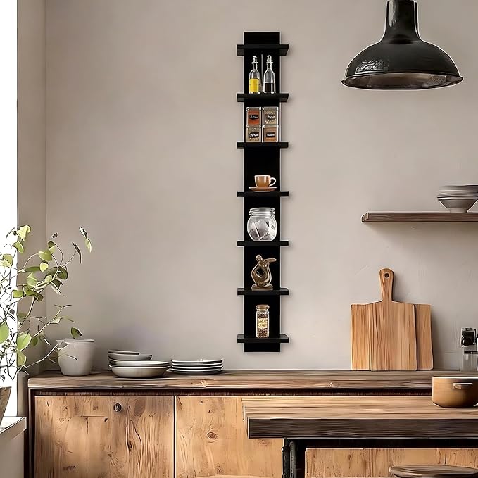 Homaterial 7 Tier Vertical Wall Shelf for Room Decor - Floating Shelves for Wall, Makeup Vanity, Perfect Display Storage for Small Spaces, Black Decorative Shelves