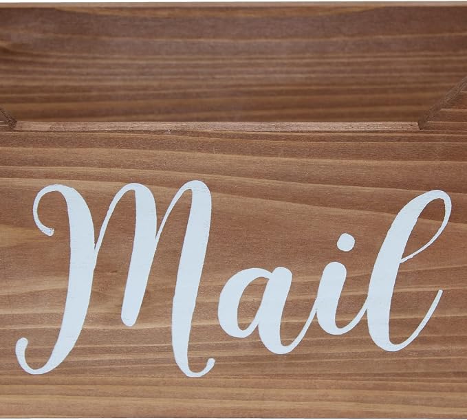 Elegant Designs HG2010-NMW Rustic Farmhouse Wooden Tabletop Decorative Script Word Mail Organizer Box, Letter Holder Office-Accessories-and-décor, Natural Wood/White