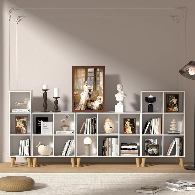 6 Cube Storage Organizer with Legs, 2 Tier Cube Low Bookcase Freestanding Storage Display Organizer for Home Office, Six-Cubes Open Shelf Bookshelf (White, 6 Cube Horizontal)