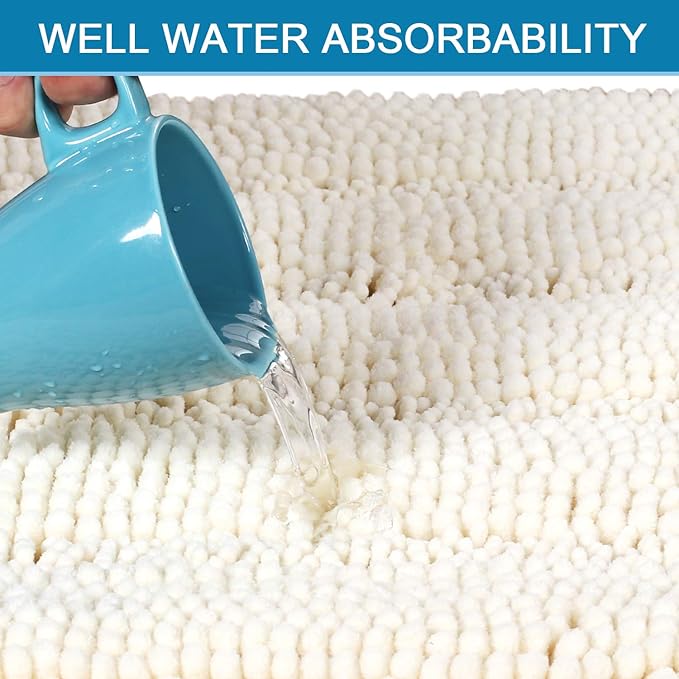 H.VERSAILTEX Bathroom Rugs Bath Rug Set 2 Piece Bathroom Contour Rug Toilet Mat Sets Non Slip Contour Bath Rug Ultra Thick Water Absorbent Striped Bath Mats Washable(20" x 32" Plus 20" x 20" U, Cream)