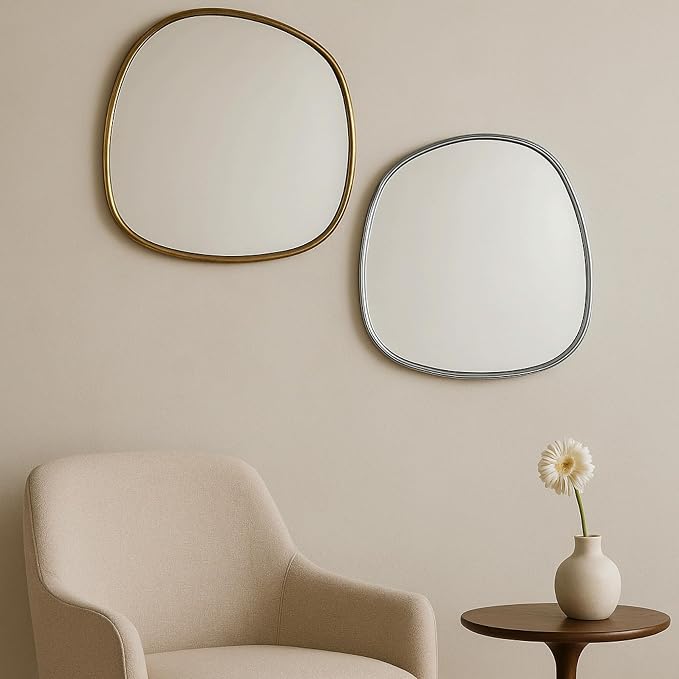 TEHOME Asymmetrical Irregular Shaped Antiqued Gold Foil Asymmetrical Accent Mirror Irregular Bathroom Wall Mirror