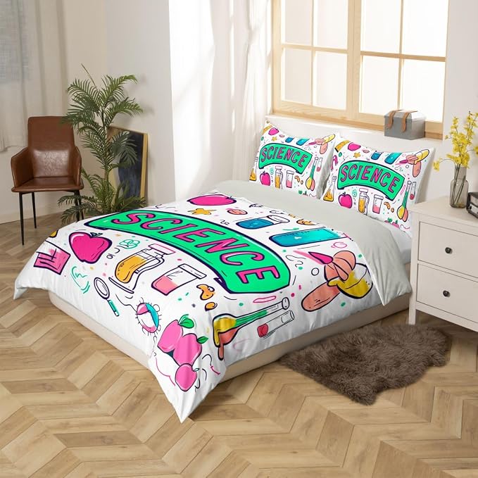 Science Duvet Cover Set Chemistry Science Educational Twin Bedding Sets for Girls for Young Boys | School Physics formula Comforter Cover Back To School Supplies Bed Set, Room Decor Aesthetic