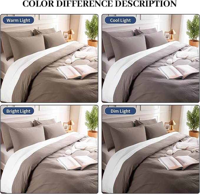NEXHOME PRO 100% Washed Cotton Duvet Cover Twin Size, Ogranic Natural Linen Feel Breathable Bedding Set with Zipper Closure, 2 Pieces Duvet Cover Set Chocolate (No Comfortert) 6890