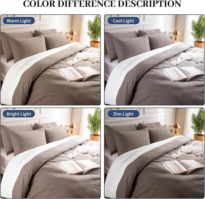 NEXHOME PRO 100% Washed Cotton Duvet Cover Queen Size, Ogranic Natural Linen Feel Breathable Bedding Set with Zipper Closure, 3 Pieces Duvet Cover Set Chocolate (No Comfortert) 9090