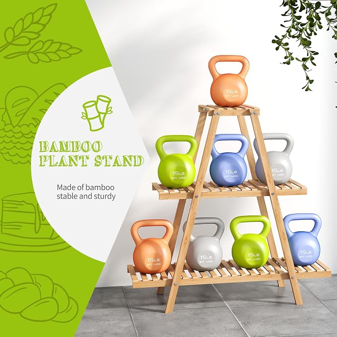 BMOSU Plant Stand Bamboo for Indoor Outdoor Tiered Plant Shelf 8 Potted Flower Holder Ladder Rack Garden Balcony Living Room Patio(3 Tier Natural)