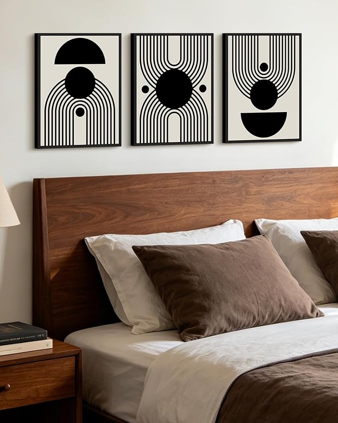 KUVIOKE Black Abstract Framed Wall Art Minimalist Geometry Lines Painting Artwork for Living Room Bedroom 12x16in (Black Framed)