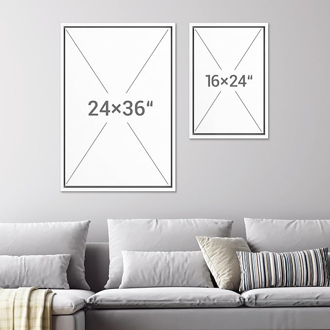SIGNWIN Framed Canvas Print Wall Art Set Blue White Grunge Geometric Pattern Abstract Shapes Cozy Neutral Modern Art Decorative Contemporary Minimal for Living Room, Bedroom, Office - 24"x36"x3 White
