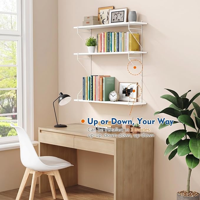 Harwaya White Floating Book Shelves for Wall 36 Inches Long Set of 3, Decorative Wall Bookshelf for Bedroom Living Room Home Office, Large Wall Storage Shelving for Kitchen Laundry Room Closet (White)
