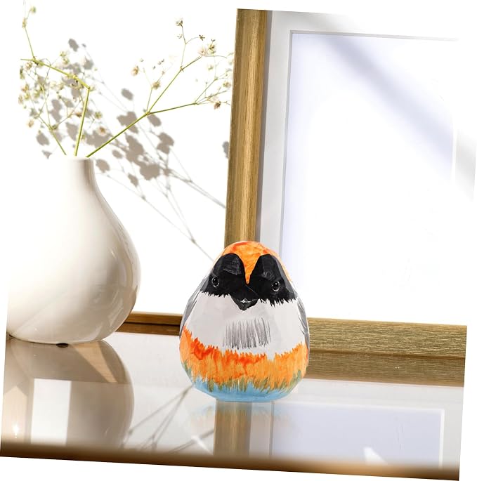 Mobestech Wood Carved Bird Ornament Red-Headed Sparrow Desktop Decor Handmade Wooden Bird Figurine for Home and Office Decoration