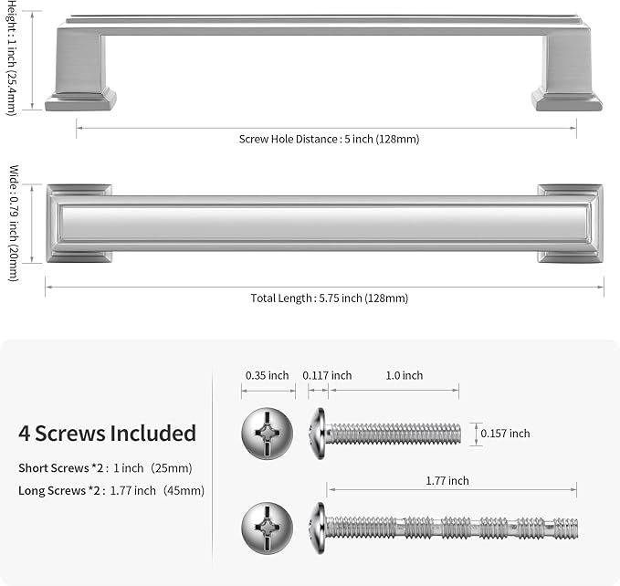 Lardmon 10 Pack 5 Inch(128mm) Hole Center Satin Nickel Modern Cabinet Pulls Kitchen Cabinet Handles Kitchen Cabinet Hardware Timeless Drawer Pulls for Dresser Cupboard Wardrobe, Nickel-B(5x10)